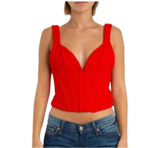 Zara Red Corset Textured Crop Top - Picture 3 of 8